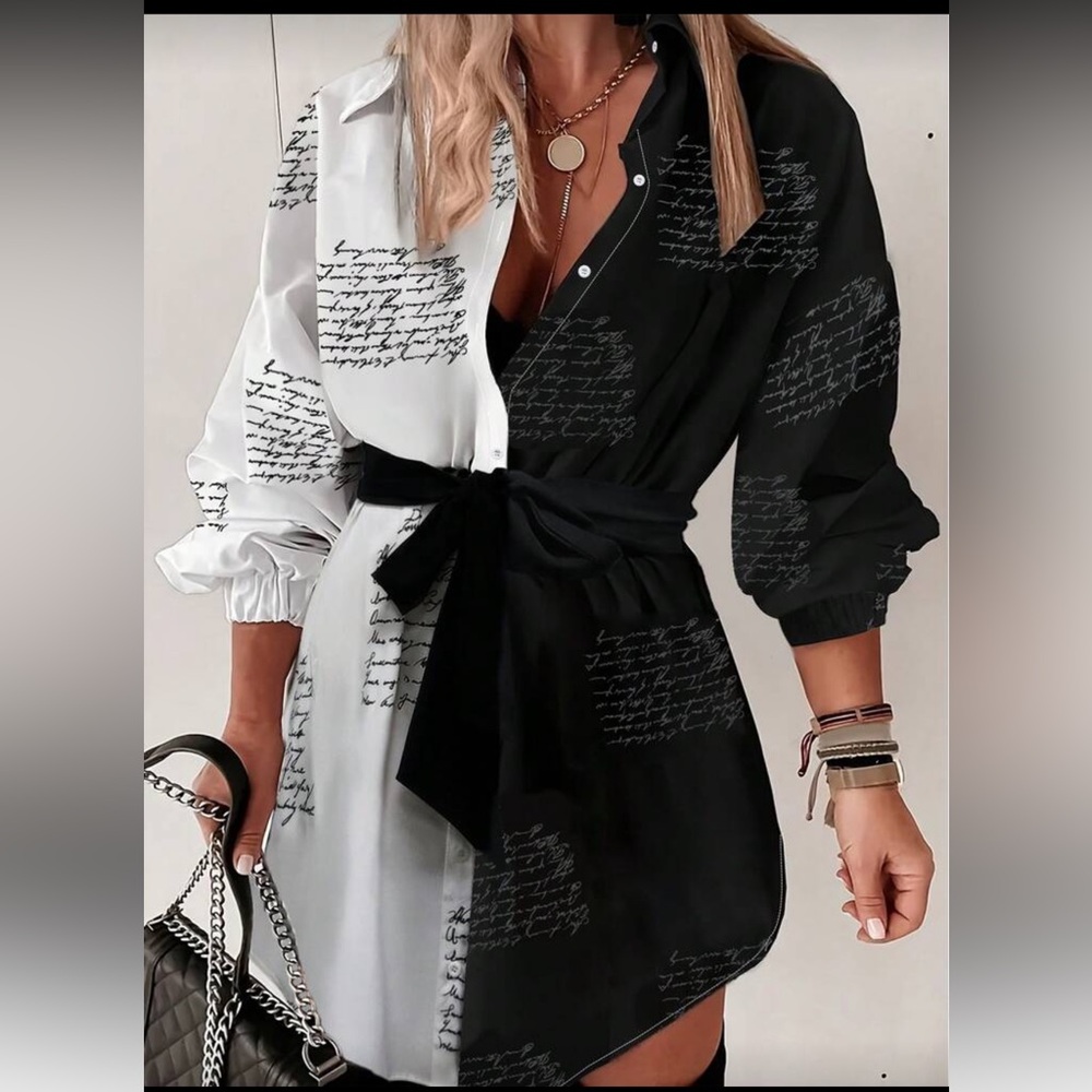 Chic Black and White Script Dress